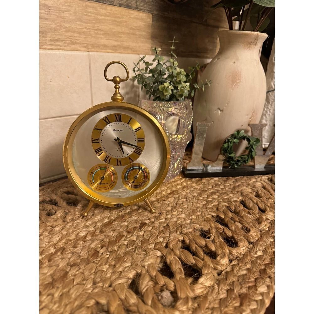 Vintage tabletop quartz bulova x dupont weather clock- damage